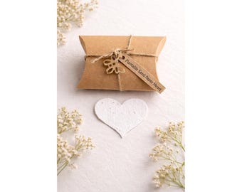 Caja de almohada de papel kraft con forma de corazón y semillas plantables, recuerdo de boda con flores silvestres