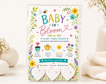 Recuerdos de papel con forma de corazón y semillas de Baby in Bloom, regalos para baby shower