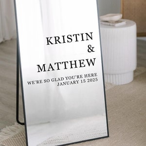 WEDDING MIRROR DECAL, Welcome Sign Mirror Decal, We&#39;re So Glad You&#39;re Here, Welcome to our Wedding Decal, Custom Wedding Sign