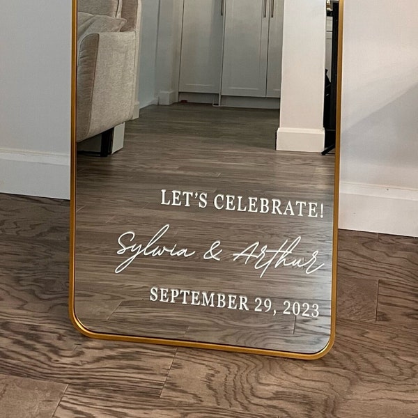 WEDDING MIRROR DECAL, Welcome Sign Mirror Decal, Let's Celebrate Wedding Sign, Welcome to our Wedding Decal, Custom Wedding Sign