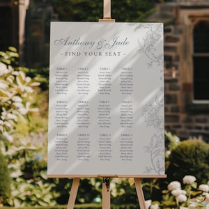 Blue Floral Wedding Seating Chart Template: Printable Table Plan (Digital Download