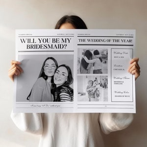 PROPOSITION DE JOURNAL DE DEMANDE D'HONNEUR, modèle de journal de mariage, modèle de tabloïd, journal de mariage personnalisé, proposition de dame d'honneur