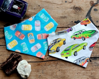 Race Cars and Doggy Beer Curved Neck Snap Bandana