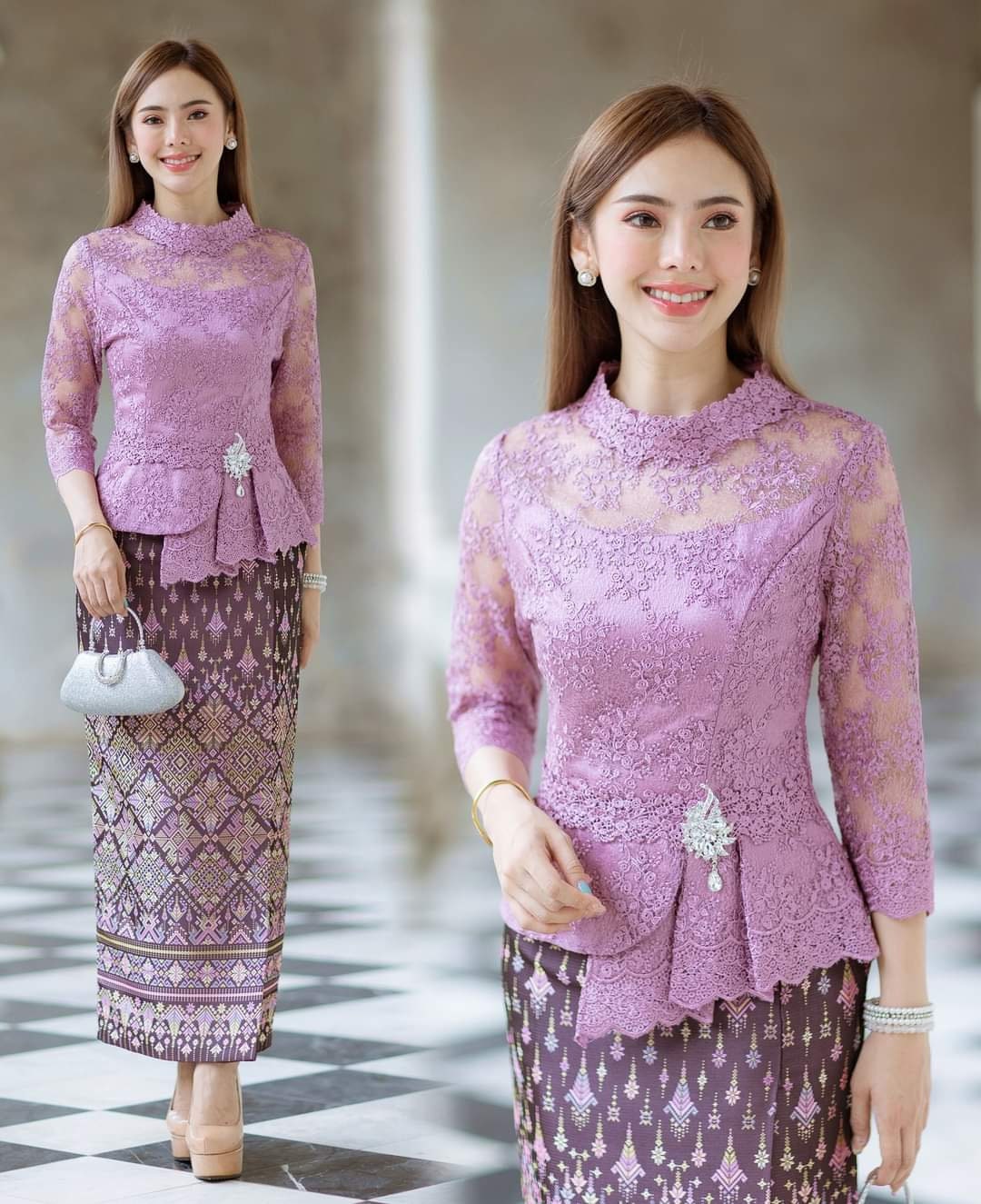 1set Soft Loofah Lace Shirt and Silk Skirt. Thai Dress Thai Silk Exquisite  Cutting Skills Ceremony Event Buddhist Temple, Thai Costume -  Norway
