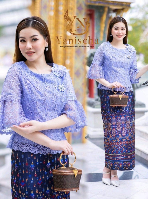 1set Franch Lace Shirt and Thai Silk Skirt, Thai Dress, Thai Costume Thai  Traditional Fabric Wedding Formal Events -  Israel