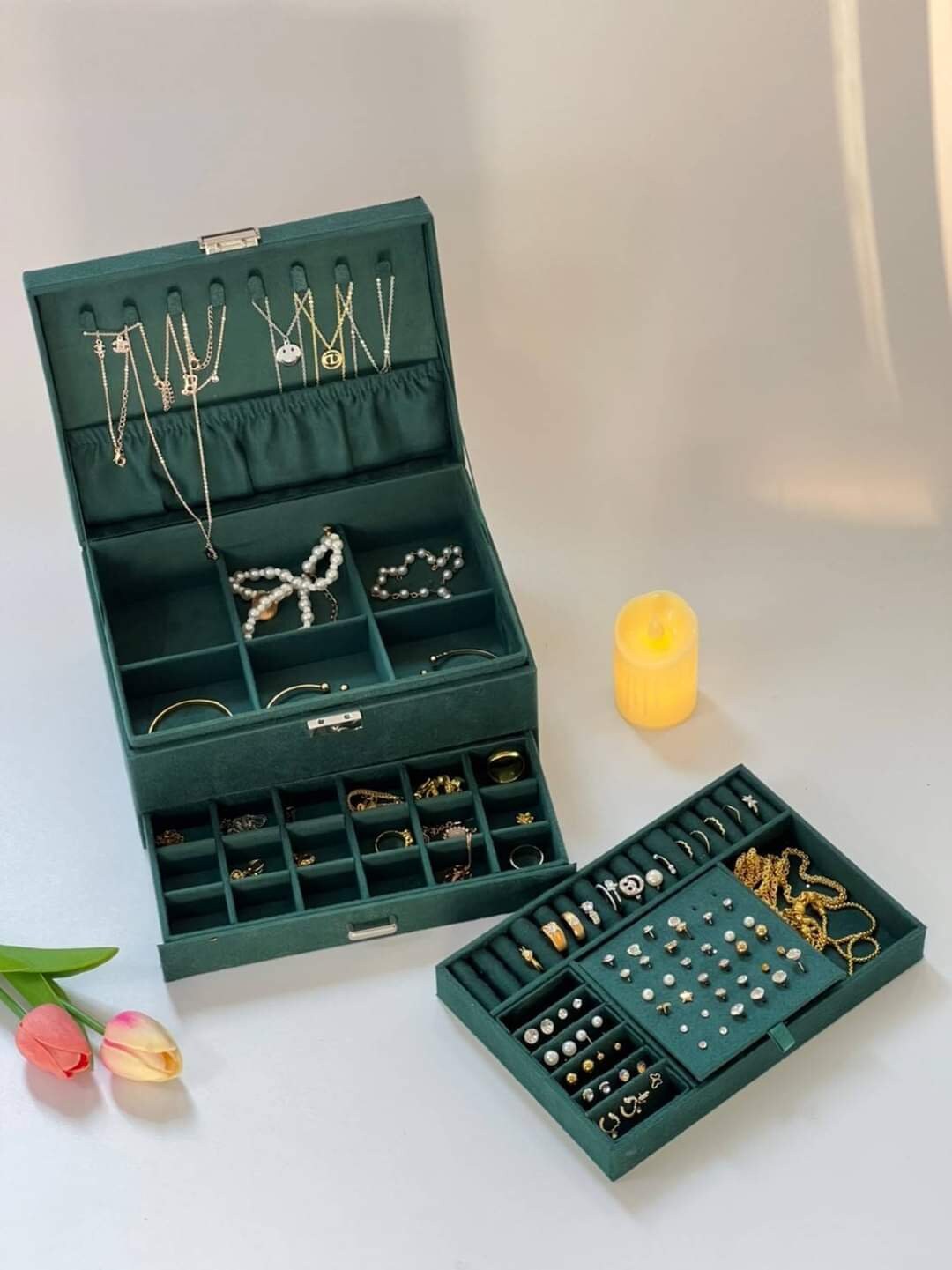 Green Leather Jewelry Storage Box. Luxurious With Key Etsy