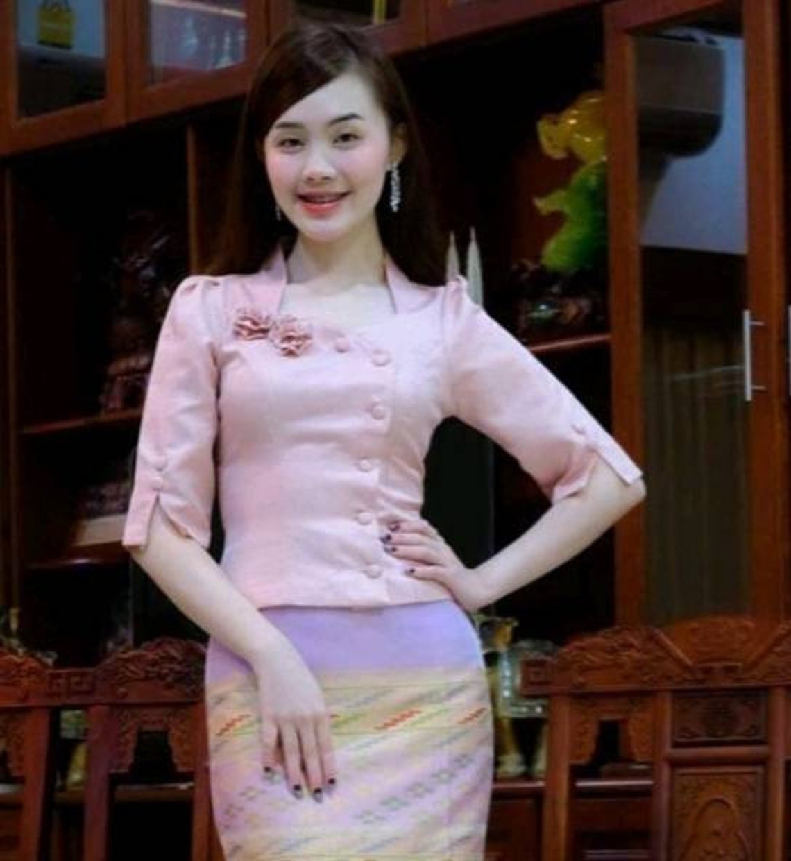 Thai Traditional Blouse for Woman Loas Silk Blouse Thai - Etsy