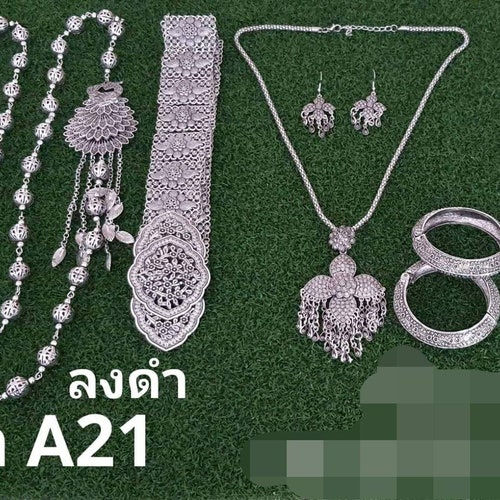 1Set Thai traditional shops earing+necklace set for Thai costimes, Multi-stand necklace, earing necklace set, thai fashion jawelry, thai accessory