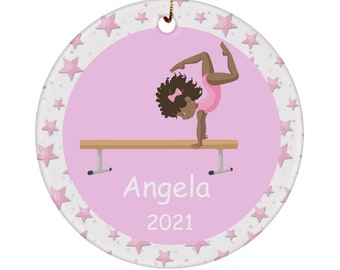 Gymnastics ornament, girl gymnast, personalized tumbling holiday ornament, stocking stuffer gymnast ornament, holiday ornament, gymnast gift