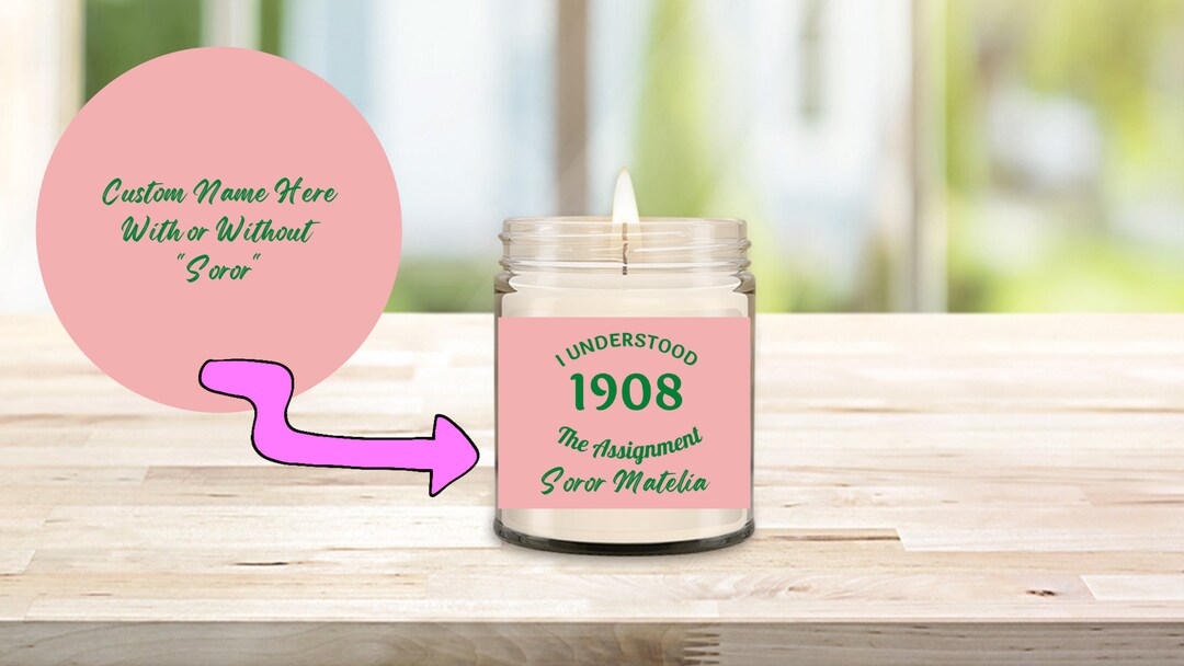 1908 Pink and Green Candle Personalized Soror Candle Gift for Probate