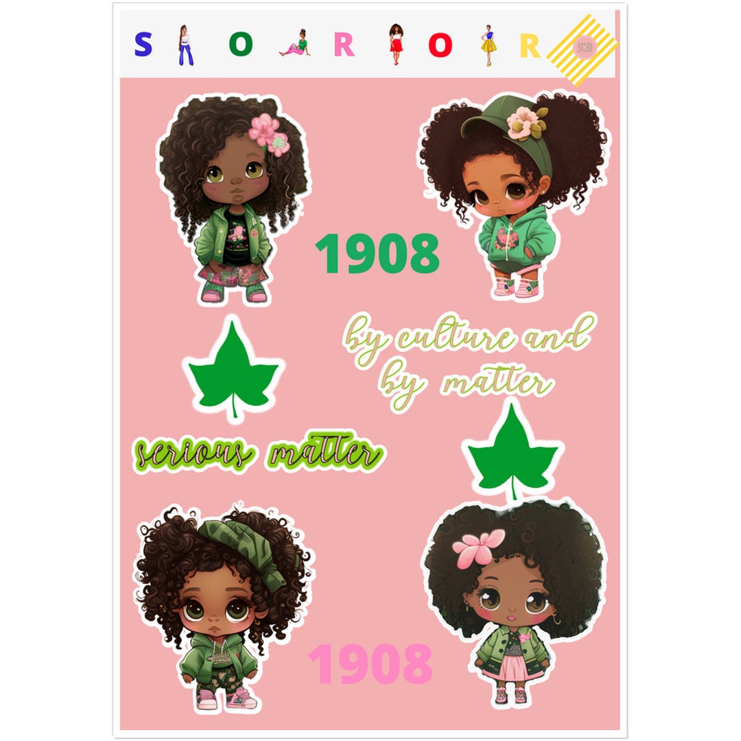 Alpha Kappa Alpha Inspired Kiss Cut Stickers, Pink and Green Stickers