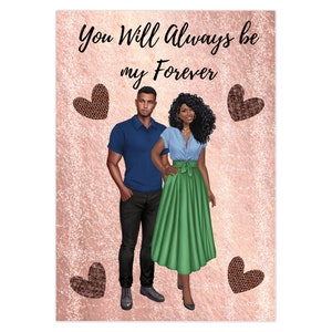 Carte de Saint Valentin couple afro-américain, carte de Saint Valentin noir, carte pour conjoint, amant, petit ami ou petite amie