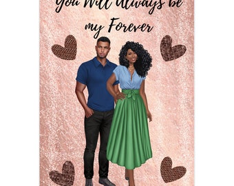 African American Couple Valentines Card, Black Valentine'S Day Card, Card For Spouse, Lover, Boyfriend Or Girlfriend