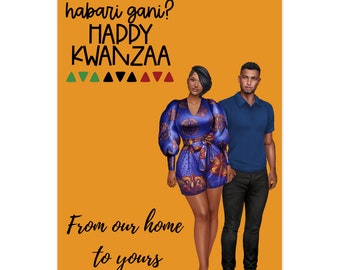 Kwanzaa Card, Habari Gani Kwanzaa Card For Black Couple, African American Holiday Card