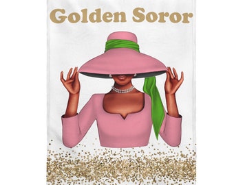 Golden Soror Velveteen Plush Blanket, Throw Blanket gift inspired by Pink and Green Sorority