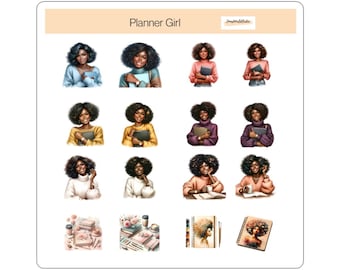 Schwarze Frau Aufkleber Set, Planer Aufkleber, Afroamerikanische Frau Planer Set, Schwarze Mädchen Frau Kunst, schwarze Mädchen Magie, Kuss geschnitten Aufkleber