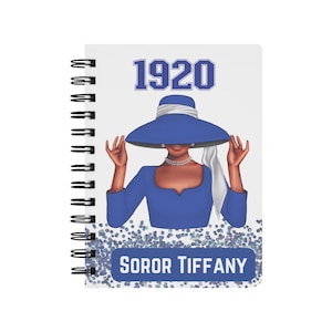 Personalized 1920 Blue and White Notebook, Custom note book inspired by Zeta Phi Beta Sorority