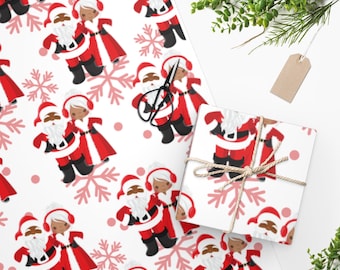 Black Santa Claus and Mrs. Claus Wrapping Paper, African-american Christmas  Couple, Melanin Xmas Paper 