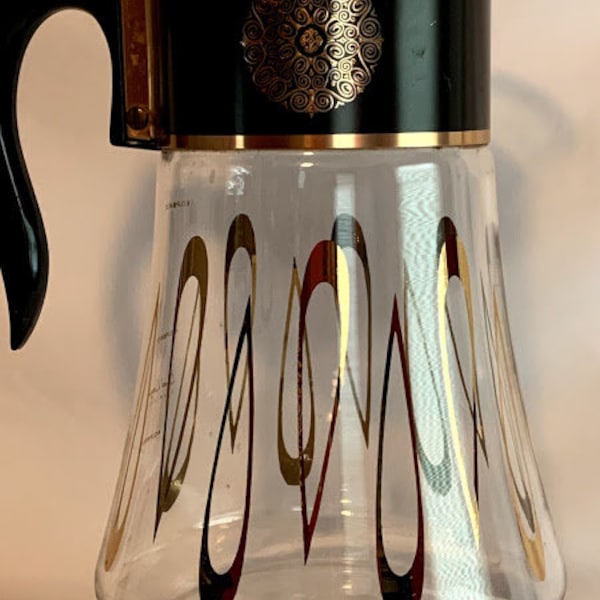 Mid Century Modern Coffee Carafe in Gold and Black Atomic Design from the David Douglas & Co. Collection,  Circa 1950s-1960s