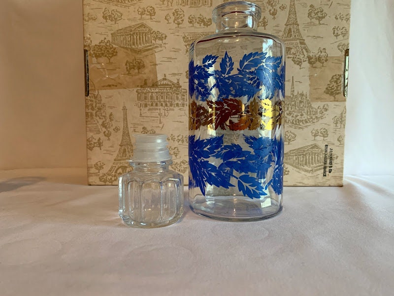 Luminarc Decanter and Glasses Set blue and Gold Leaves, Made in France Etsy