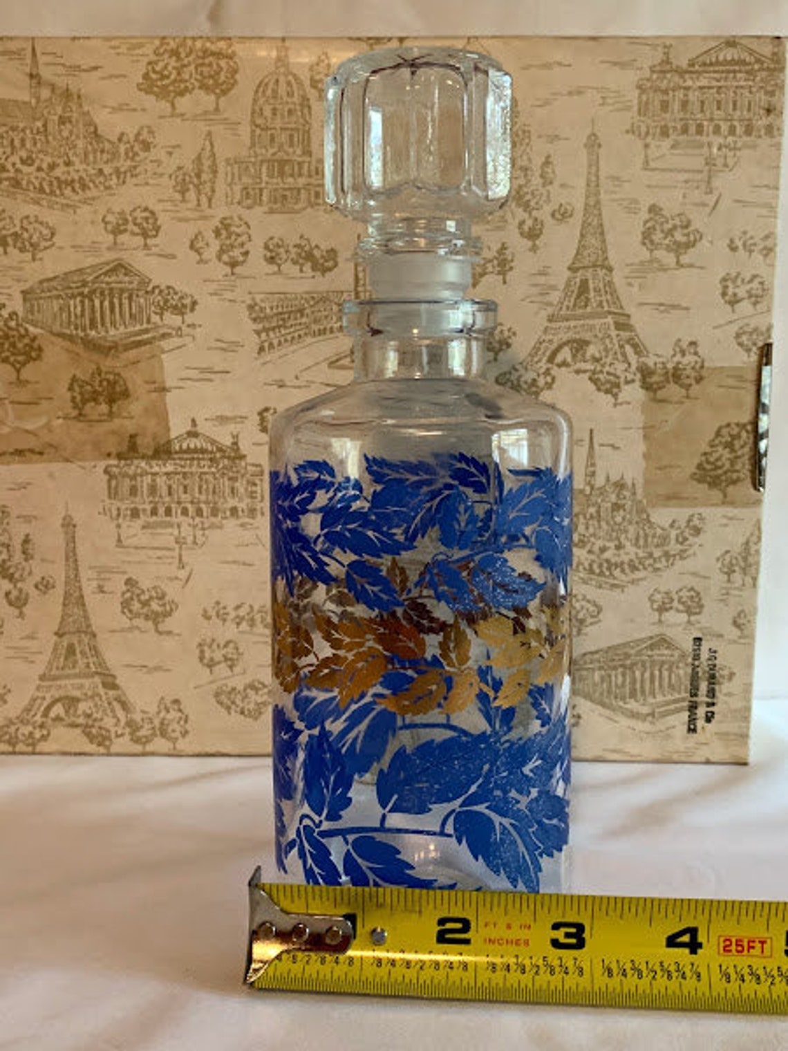 Luminarc Decanter and Glasses Set blue and Gold Leaves Made Etsy