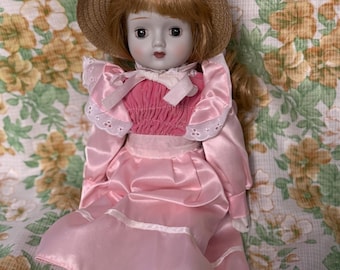 antique doll　ダスティピンク Vintage Old Porcelain Doll Handpainted Face Pink Dressed - Etsy