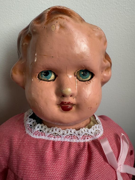 GRANDE ANCIENNE POUPÉE À Robe Verte Et Chapeau En Paille EUR 7,67 - FR