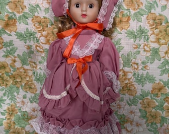 Vintage Old Porcelain Doll Handpainted Face Pink Dressed - Etsy