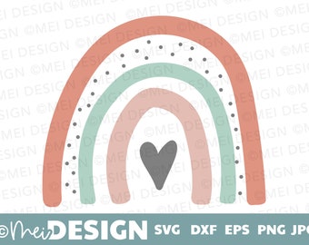 Rainbow with heart SVG cut file for Cricut, BOHO rainbow svg, Instant Download digital files png, jpg, dxf, eps, svg