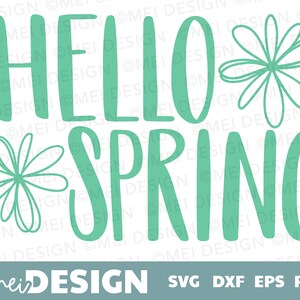 Hello Spring svg with flowers-Hand drawn simple lines flower hello spring svg for cricut-clip art-png-dxf-eps-printable-jpg