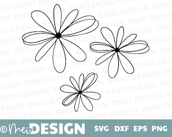 Flower SVG-Hand drawn simple lines flower svg-flower svg for cricut-flower trio-clip art-png-dxf-eps-printable-jpg