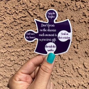 Adesivo di consapevolezza dell'Alzheimer, regalo per il caregiver, fine dell'Alzheimer, mi ricorderò per te, puzzle viola della malattia di Alzheimer