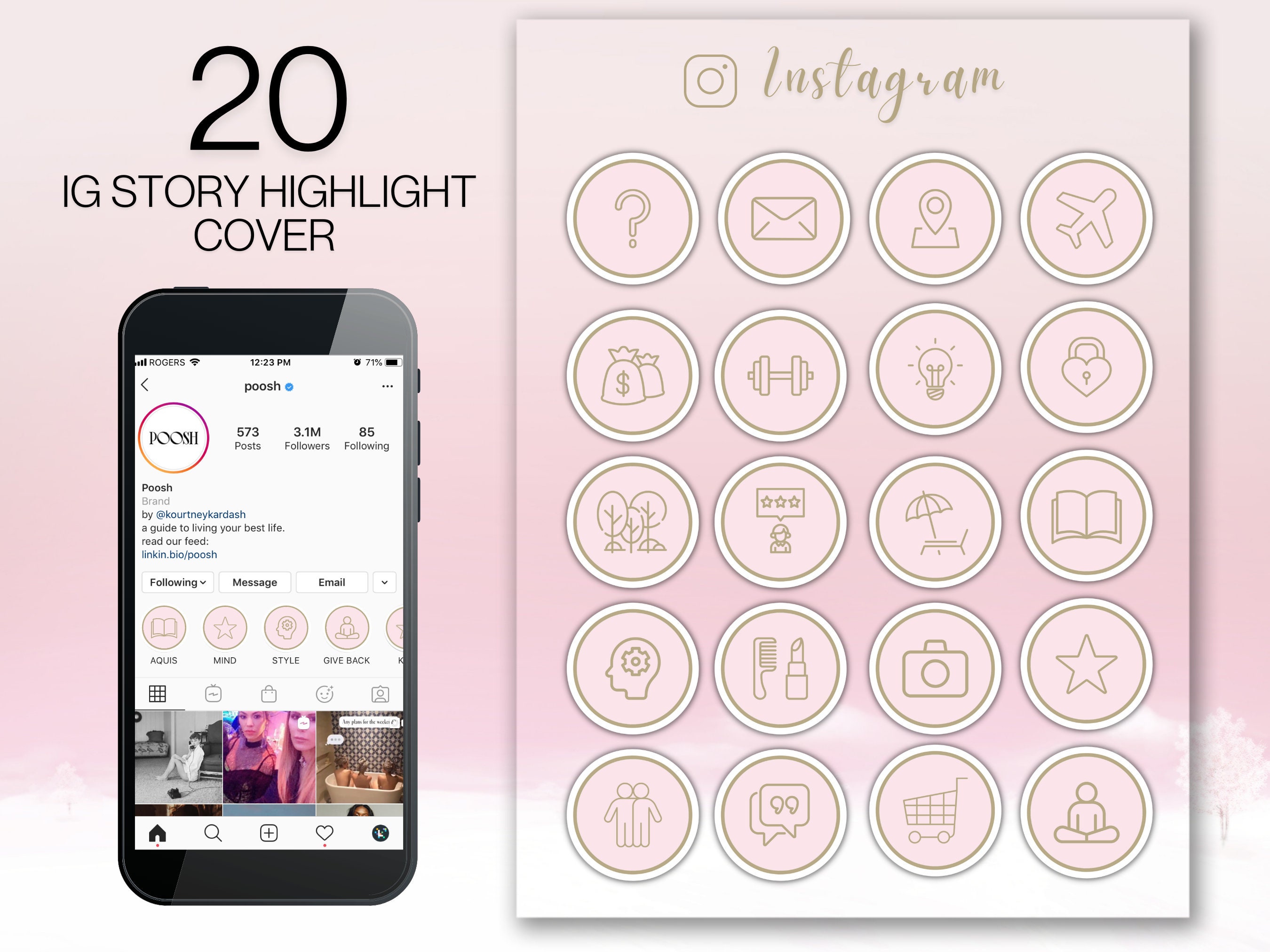 Pink Gold Instagram Highlight Covers 20 Instagram Story Etsy