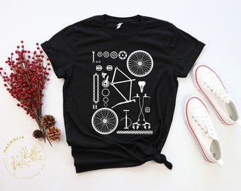 Bicycle Shirt, Bike Parts Shirt, Gift for Bike Rider, Shirt for Biker, Bicycle Lover, Bicycle Gifts, Bicycle Birthday, Unisex Bike Shirt