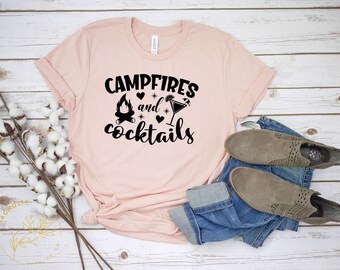 Camiseta de camping, Camisetas de camping para mujer y hombre, Fogatas y cócteles, Regalo de camping, Regalo para campistas, Camiseta de camping divertida, Amante del camping