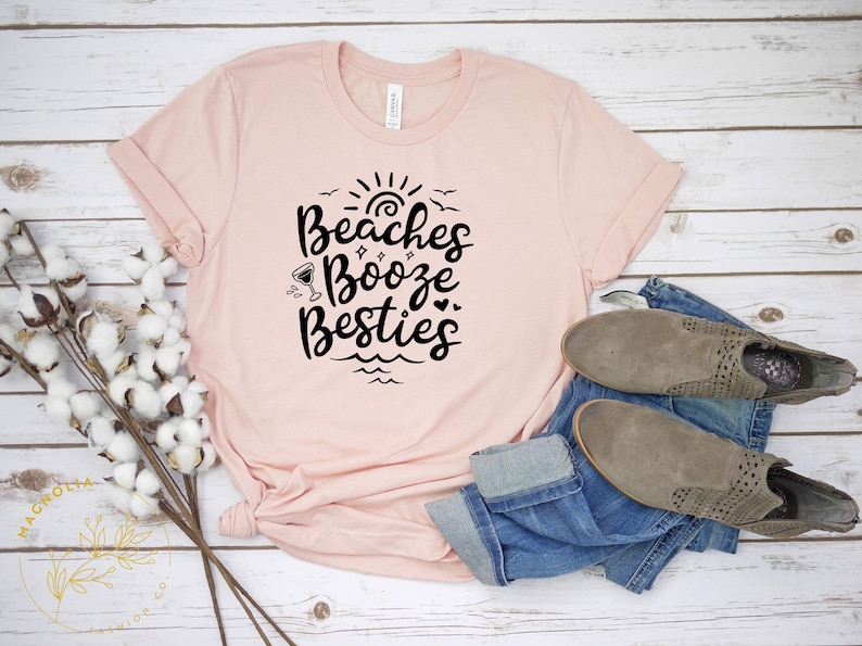 Funny Summer Shirt, Funny Beach Shirt, Summer Tshirt, BEaches Booze Besties Shirt, Best Friend Shirt, Bestie Travel Shirt, Summer Vibes Tee image 1