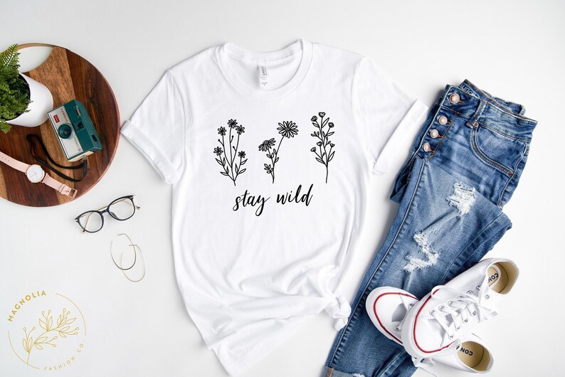 Stay Wild Shirt - Boho shirt, Floral Shirts for women, Wild Flower shirt, Motivational Shirt, Inspirational t-shirts women, Mental Heath Tee image 2