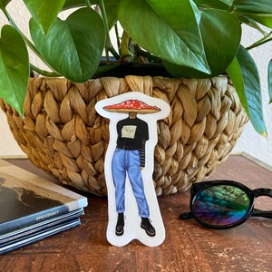 Indie Skater Themed Woodland Creature Sticker Pack - Mushrooms, Frogs, Snails - Stickers for Skateboards, Laptops, etc. Mushroom w/ Jeans