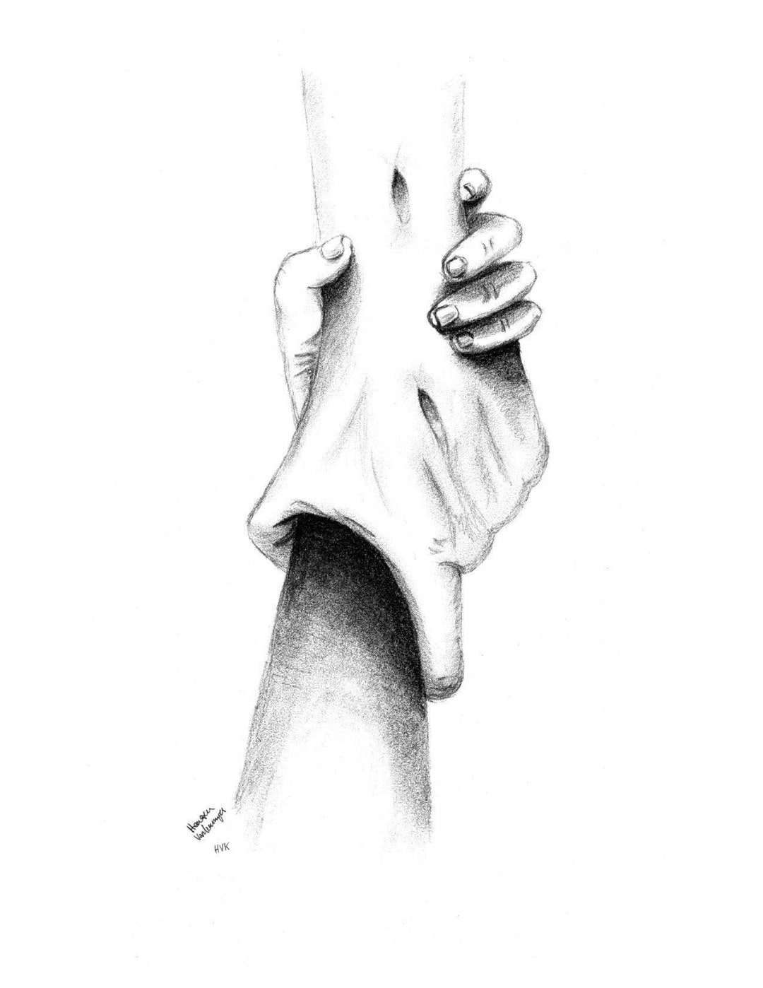 hand holding pencil drawing