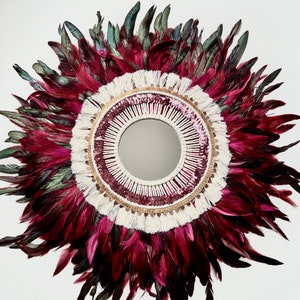 Boho Boho Chic Indian Marokkanischer Hahn Echte Feder Rosa Grün Schwarz Handgemachte Makramee Dekorative Wandverzierung Spiegel