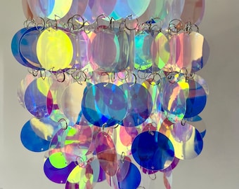 Holografisk flerfärgad retrochic boho rund paljettcirkel hängande ljuskrona lampskärm vindklocka hängande dekoration