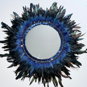 Boho Boho Chic Indisch Marokkanischen Stil Echte Hahn Feder Handgemachte Dekorative Wand Dekor Spiegel, Blau, Schwarz, Braun, Grün, Pailletten