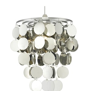 Silver Metal Mirror Retro Chic Boho  Round Sequins Circle Pendant Chandelier  Lampshade Windchime Hanging Decoration