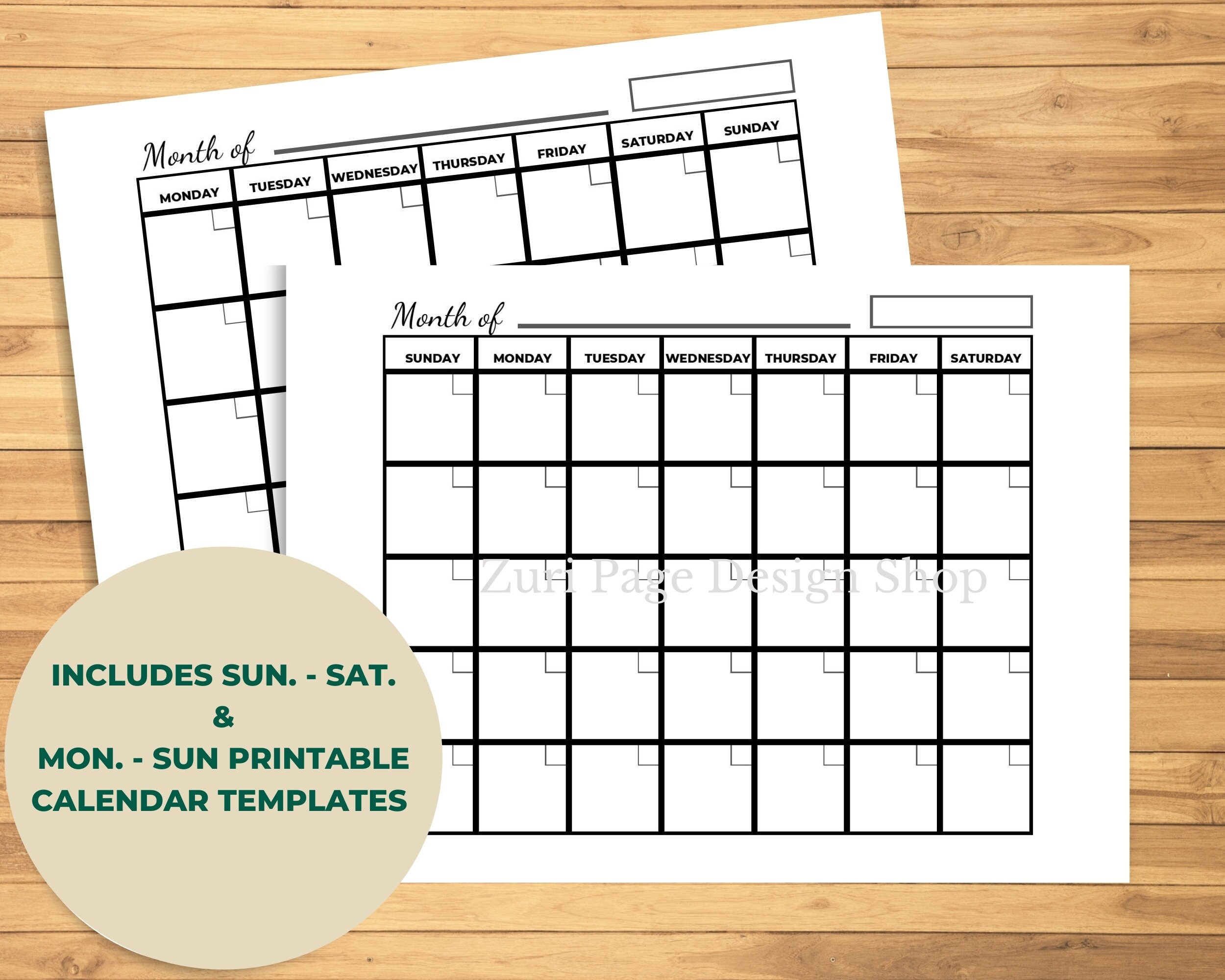 Blank Calendar Template- Digital Download - Etsy