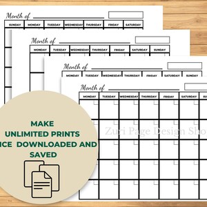 Blank Calendar Template- Digital Download - Etsy