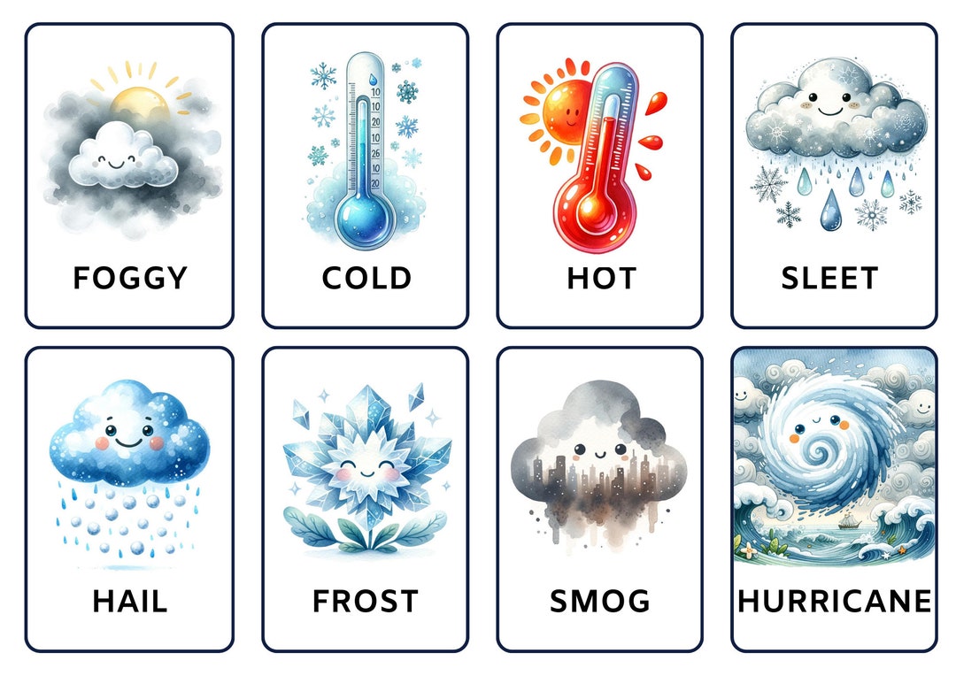 Weather Flashcards for Toddlers - Etsy