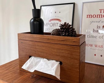 Handmade Teak Wood Tissue Box Cover with Organizer Tray