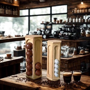 Rustic Wooden Nespresso Pod Holder: Rotating Coffee Capsule Organizer