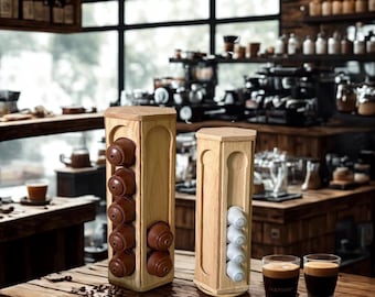 Rustic Wooden Nespresso Pod Holder: Rotating Coffee Capsule Organizer