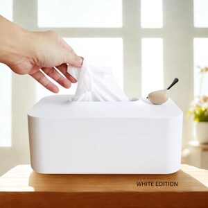 Minimalist Bird Tissue Box Cover - Nordic Modern Decor White Color